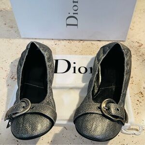 Dior Western Ball Silver Leather Buckle Ballet Flats Women's Size 7 (Eur 38)